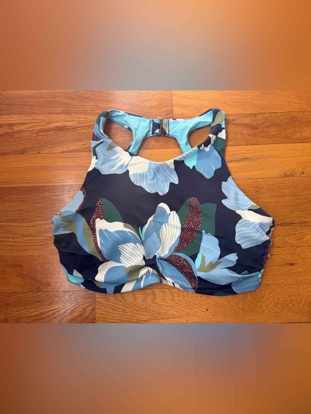 Athleta Navy Blue Floral High-Neck Bikini Top